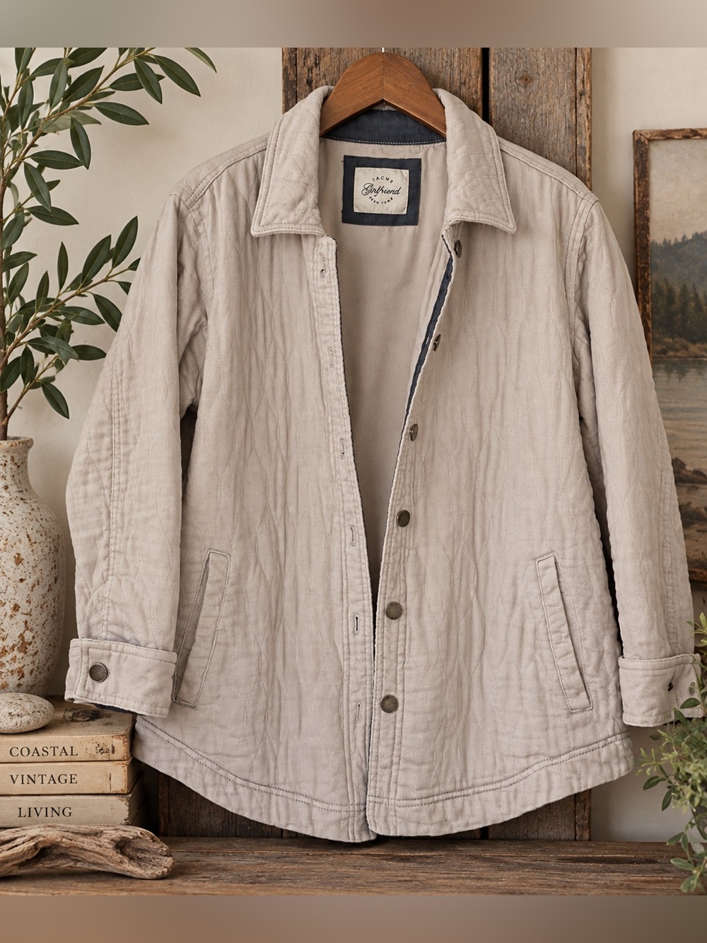 JACHS Girlfriend Off White Utility Jacket Women’s Large Longline